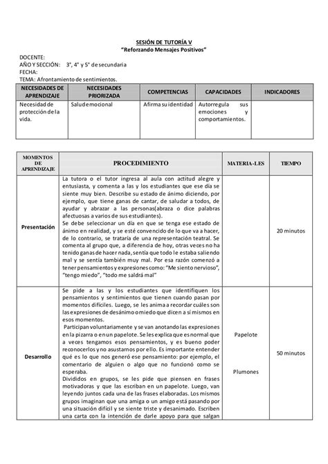 Sesiones de tutoría para el nivel de Secundaria [Todos los Grados.